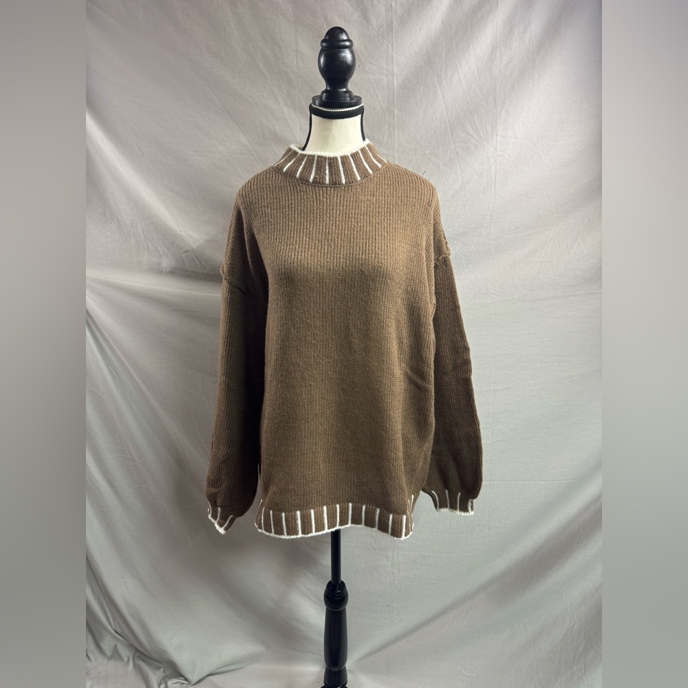 Oversized Drop Shoulder Long Sleeve Round Neck Casual Sweater - Picture 10 of 10